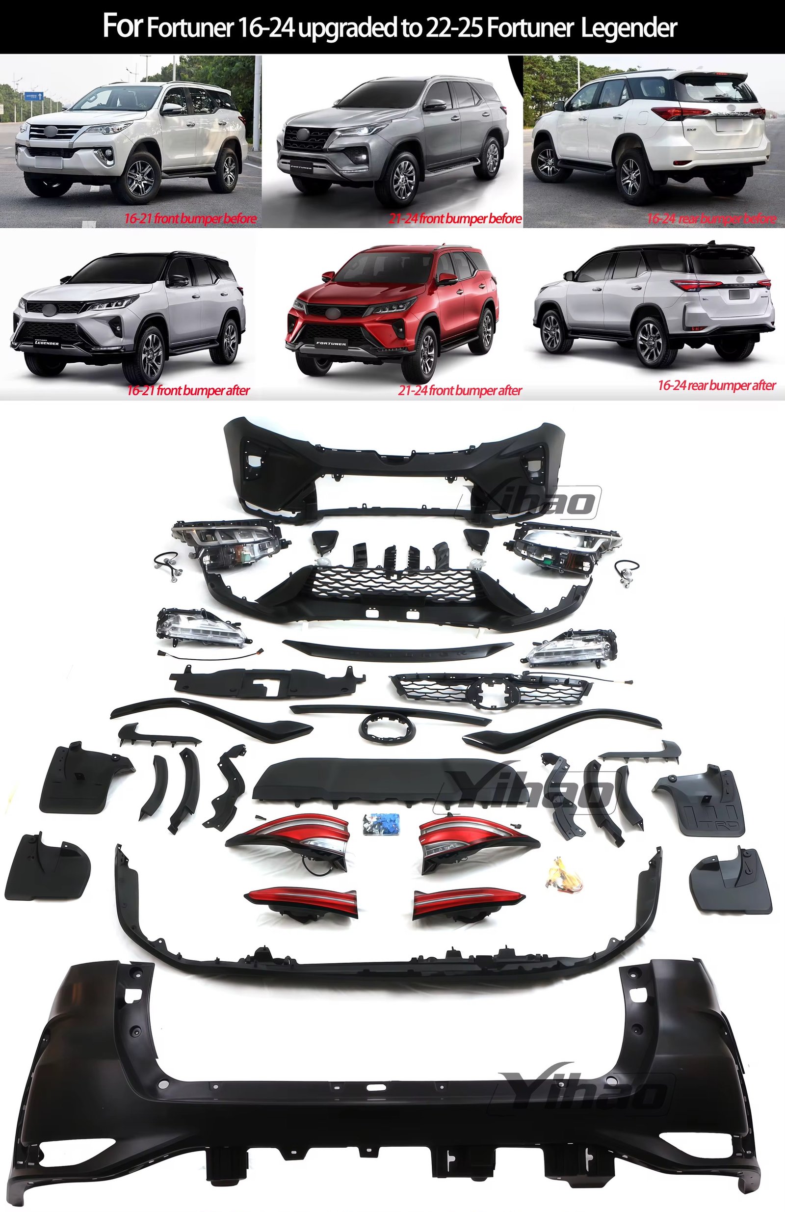 Fortuner 16-21 to R Legender 22-25 Car Body Kit Upgrade New Plastic Front & Rear Bumper