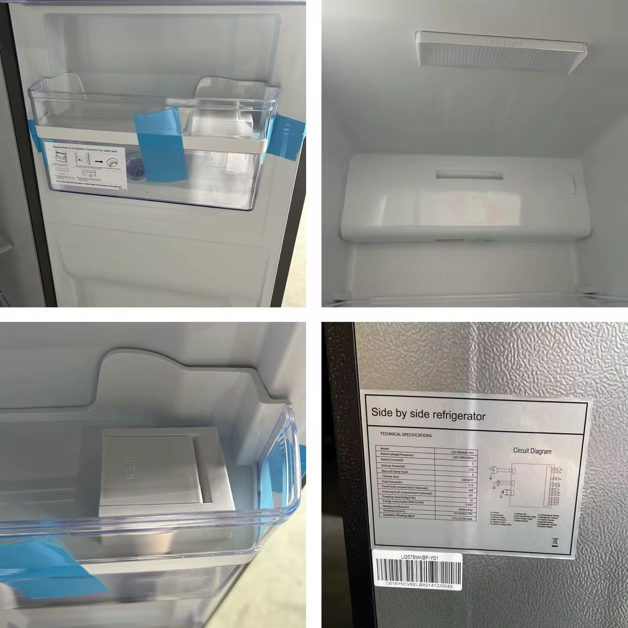 Double Door Side by Side Fridge 578L Black Tempered Glass Door