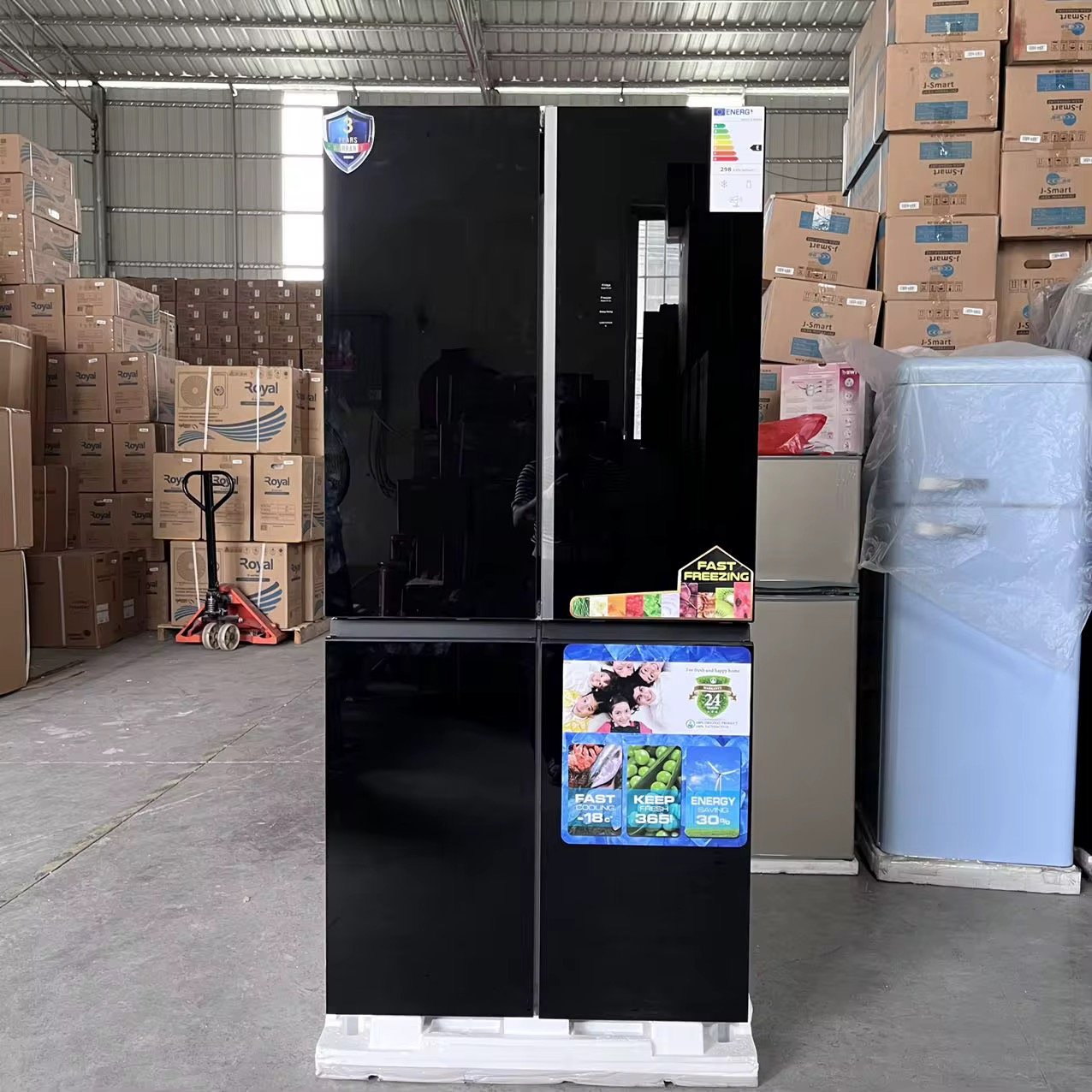 Black Tempered Glass Cross 4 Door Fridge thumbnail
