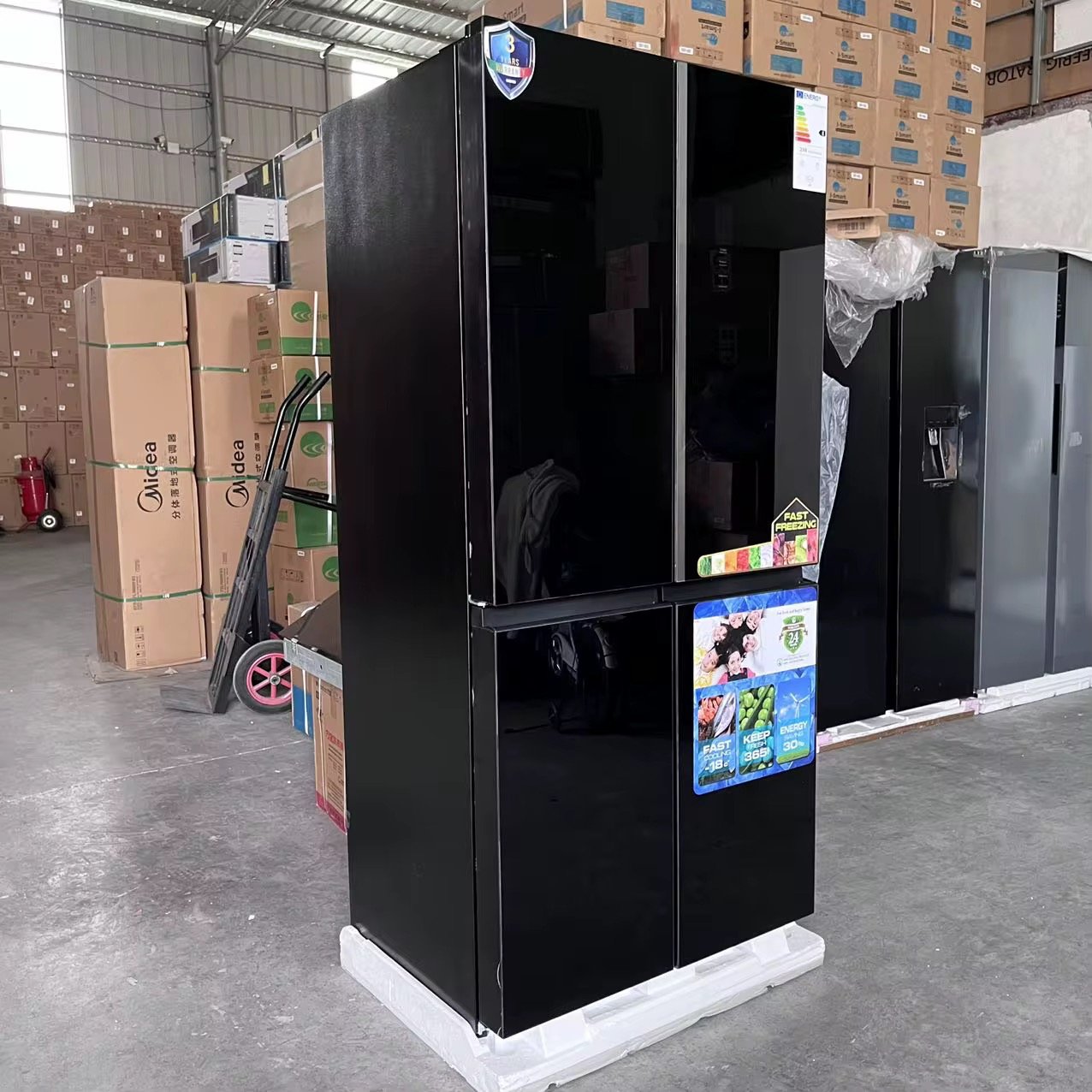 Black Tempered Glass Cross 4 Door Fridge